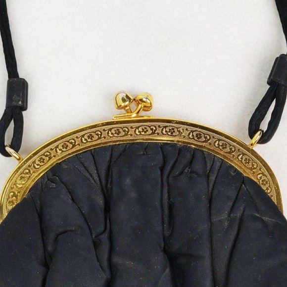 Vintage 1940s DECO Style Black Evening Bag Clutch Attached Chantelle Coin Bag - Picture 5 of 9